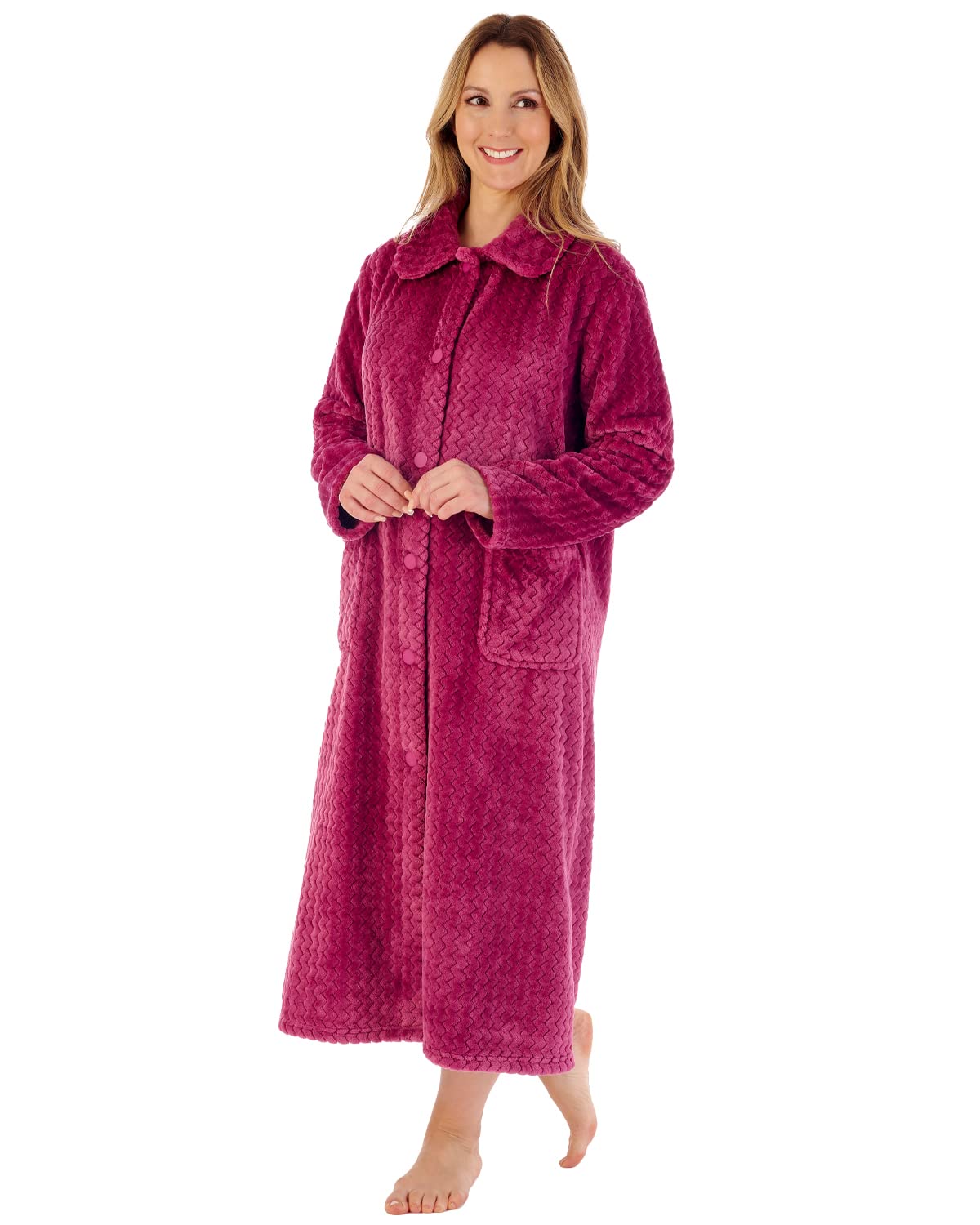 Slenderella HC02316-RB Women's Raspberry Button Front Dressing Gown XLarge