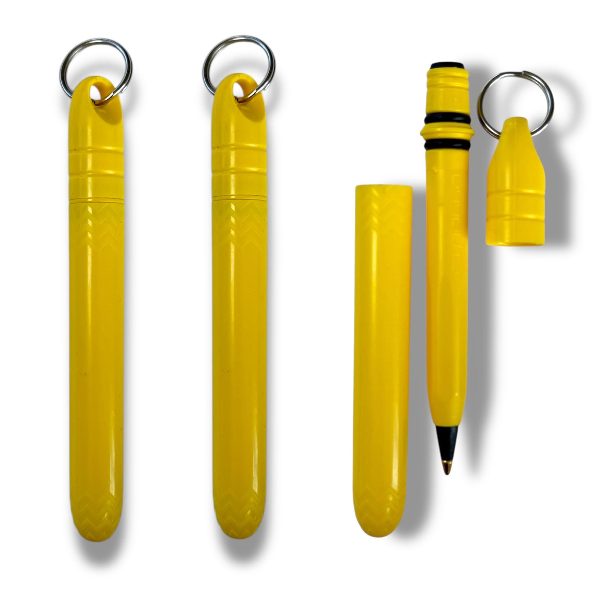 USA Made pocket pen 3 Pack with keychain Dokk, attaches to backpack, keys, lanyard-compact, affordable, lightweight, EDC black ink mini pen–waterproof, floats–carries small, writes big (Yellow)
