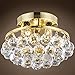 4 & 6 Corner Design 3 Light 10" Gold Flush Mount with Clear European Crystals