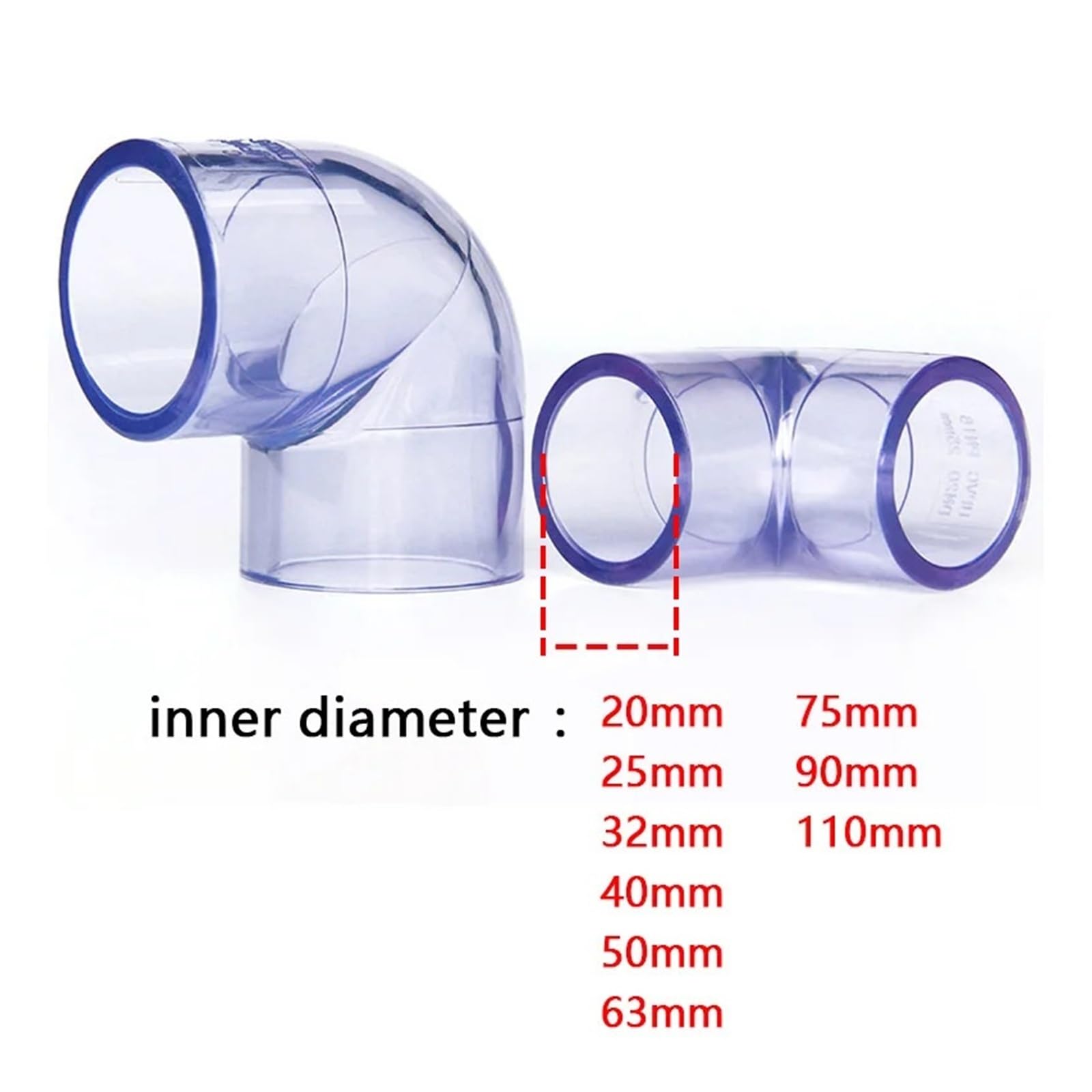 Connettore in PVC trasparente Giunti a gomito in UPVC Acquario Attrezzi fai da te Irrigazione da giardino Connettori for tubi dell'acqua 1 pz(50mm)