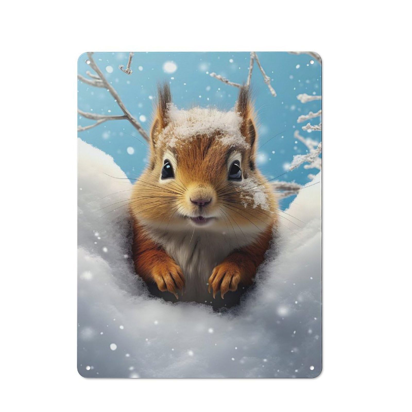 Junmoney Style-10 Metal Sign 40X30cm With Winter Wonderland Squirrel For Hallway Wall, Vintage Decor, For Vintage Wall Decor Fans, For Themed Room Decoration