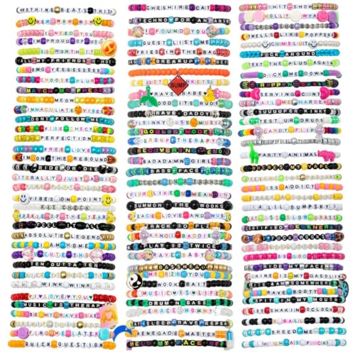 kandi bar Mega Pack Rave Bracelets (36-Pack) | handmade PLUR accessory for EDM music festival outfits | Wear stylish colors & authentic phrases for Women, Men, & nb | every pack is unique | EXPLICIT