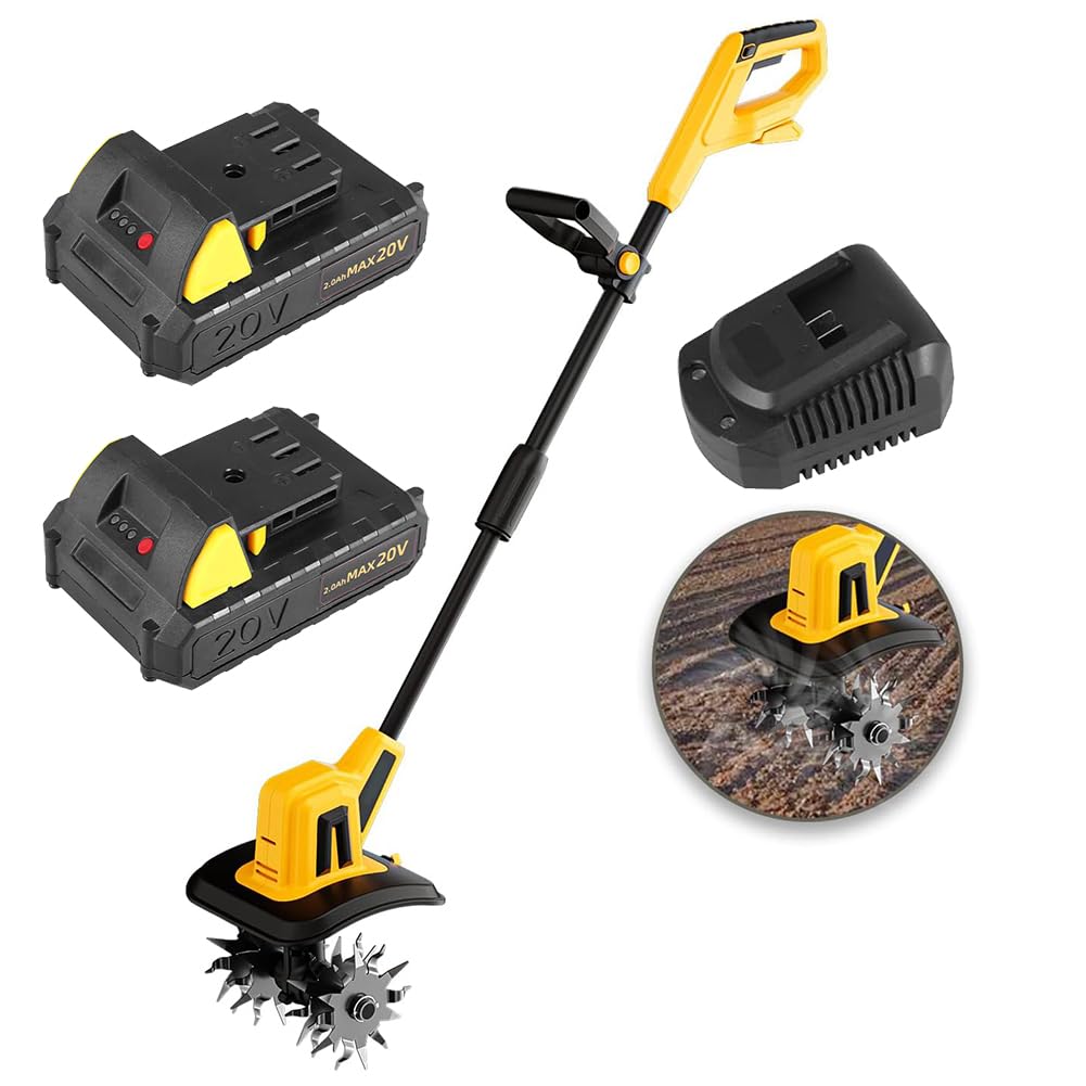 Eiwitany Cordless Handheld Electric Garden Tiller Cultivator Rotavator, 22cm Working Width & 16cm Tilling Depth for Soil Cultivation
