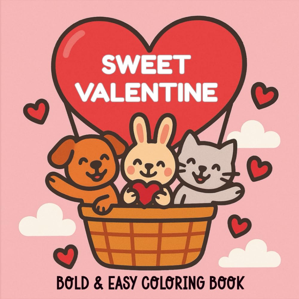 Sweet Valentine Coloring Book for Kids: 50 Bold & Easy Heart-Filled Coloring Pages with Cute Animals, Sweet Treats, and Valentine Adventures (Cozy Coloring Books for All Ages)