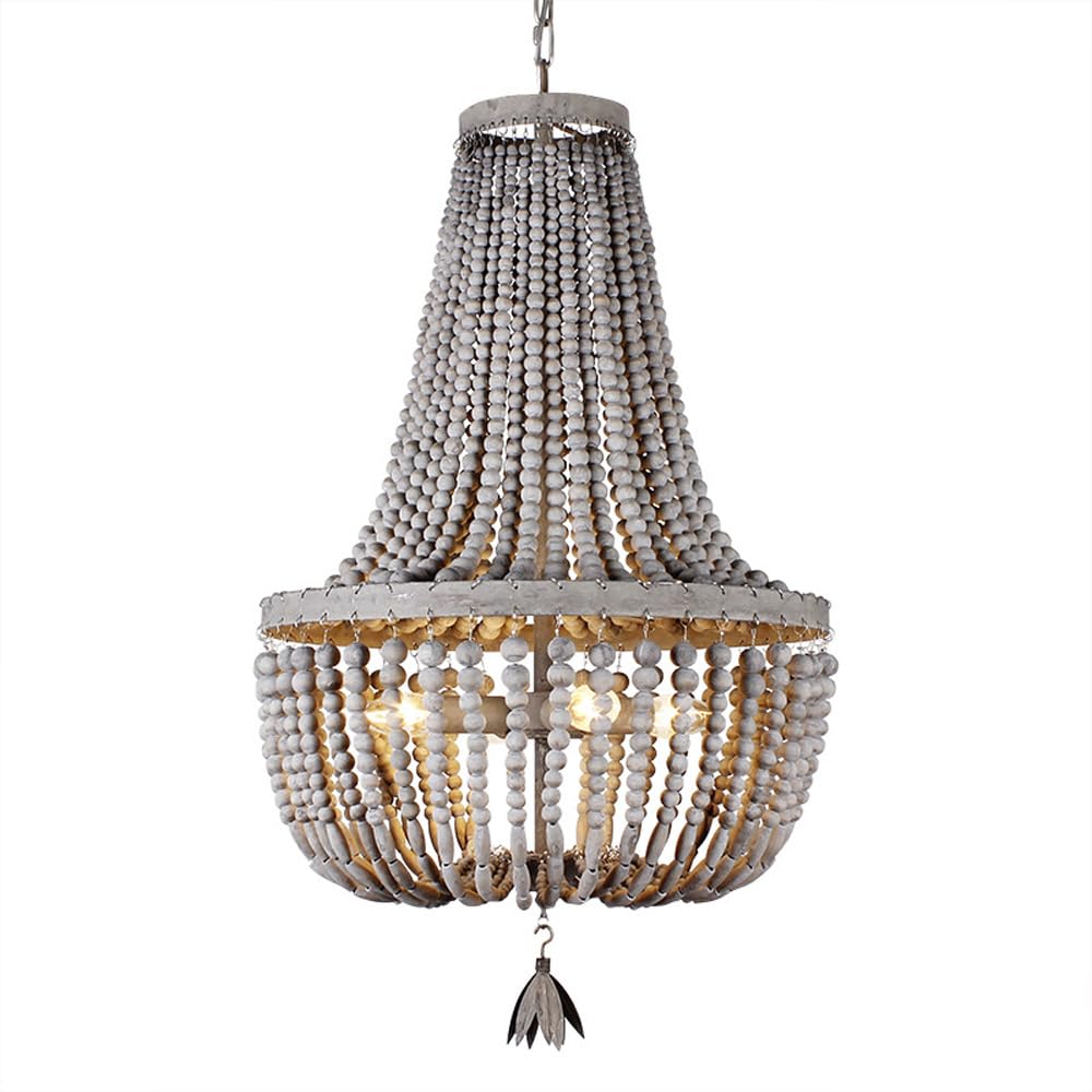 HXYSXHJUO Boho Bead Chandelier,Wood Beaded Chandelier Light Fixture for Nursery Entryway Foyer Hallway Bedroom, Solid Wood Beads Antique Farmhouse Pendant