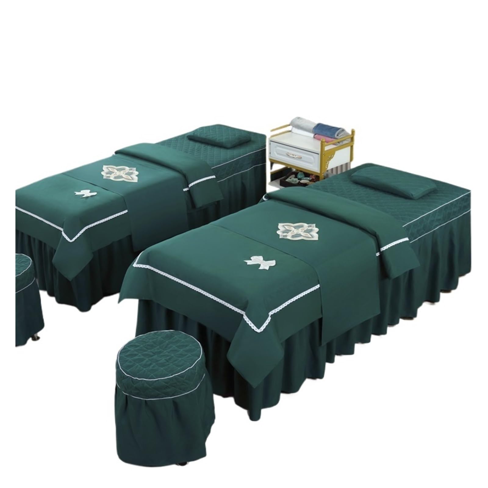 Massage Table Skirt 4pcs Beauty Salon Massage Bed Cover Sets Spa Bedskirt with Hole, Pillowcase, StoolCover, Dulvet Beddings(Color 9,180x60cm)