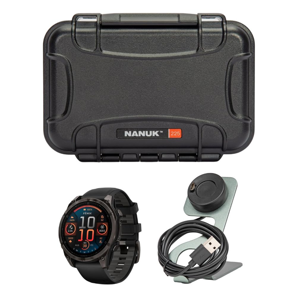 Garmin Fenix 8 Sapphire Solar 47mm Smartwatch with Built-in LED Flashlight Black and Pebble Gray Bundle with Waterproof