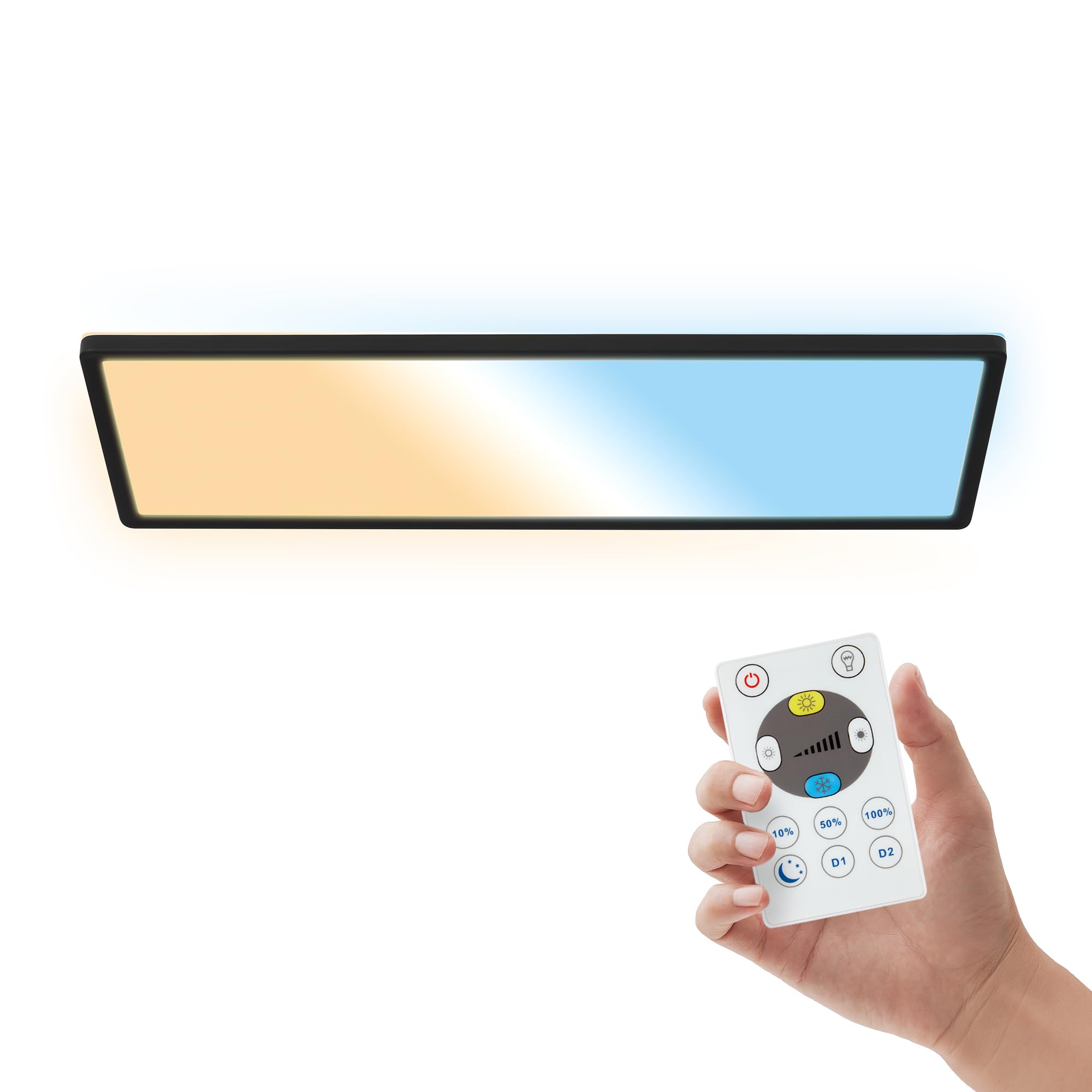 B.K.Licht - LED Panel with Remote Control, Slim, Dimmable, Adjustable CCT from Warm to Daylight White, IP44, Ceiling Lights, Bathroom Light, Bathroom Lights Ceiling, Living Room, 58x20x3 cm, Black