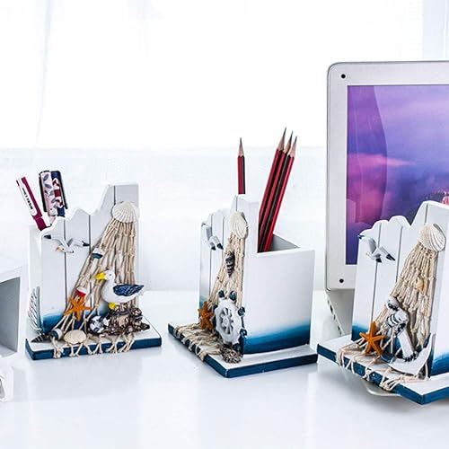Miniatura 4 de SUPVOX Portalápices de madera, decoración náutica, decoración de timonel, organizador para oficina en casa, escritorio, recuerdos náuticos
