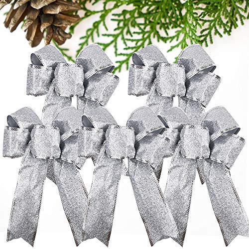 VINFUTUR 5pcs Lazos de Navidad Grandes Lazos de Cinta para Árbol de Navidad Adornos Navideños para Decoración de Casa Regalos Colgantes Navideños 16 * 22.5cm
