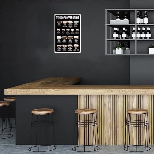 Miniatura 6 de Letrero de metal con texto en inglés Tipos de café con texto en inglés Coffee Knowledge, póster retro para café, bar, sala de estar, cocina, hogar,