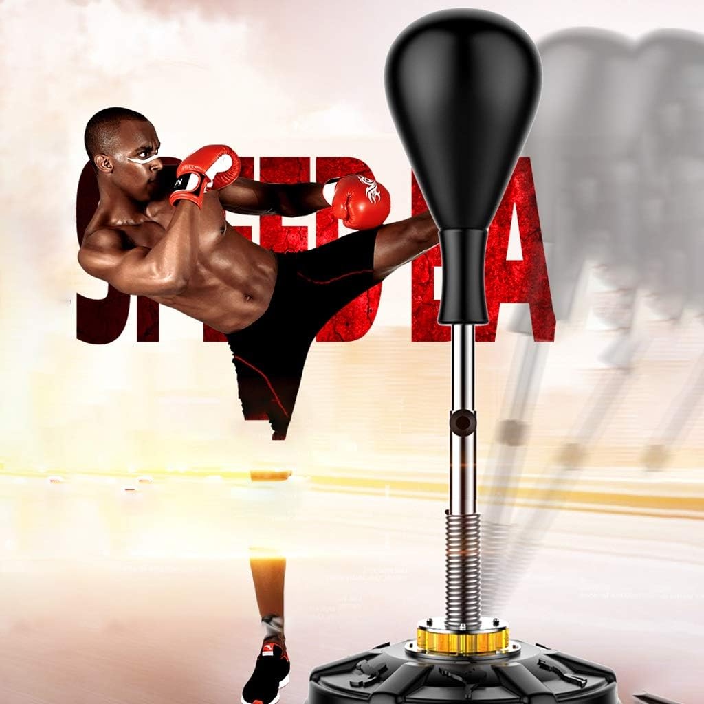 Punching bag Freestanding Fitness Reflex Bag Sparring Boxing Kicking Training Speed Bag for Adults & Kids Heavy Boxing Bag with Suction Cup Base (Color : Black, Size : 50 * 120-165cm)