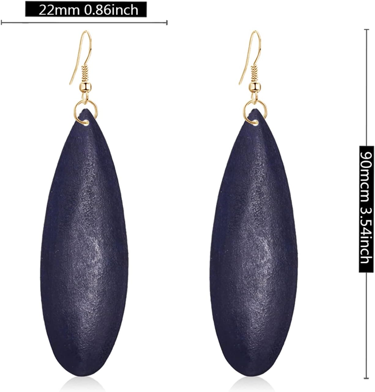 Bohemian Retro Black Brown Natural Wooden African Teardrop Dangle Drop Earrings Lightweight Handmade Long Big Vintage Wood Geometric Earrings for Women (Navy blue) - Image 7