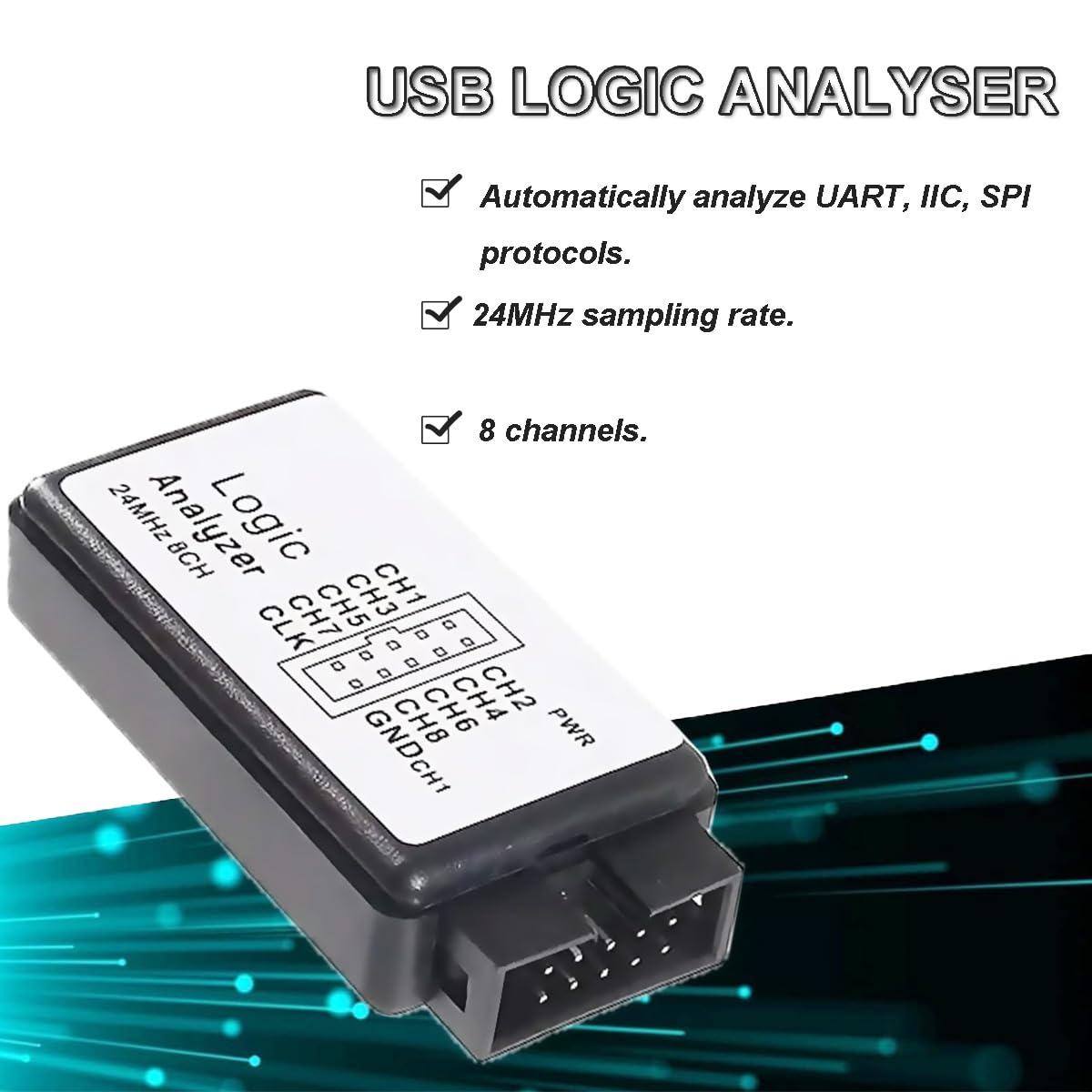 USB Logic Analyzer Device kit USB Cable 24MHz 8CH 24MHz 8 Channel UART IIC SPI Debug with 6 Colors Test Hook Clip Set Mini to USB Cable Dupont Cable for Arduino FPGA M100 SCM