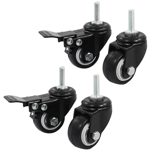 IIVVERR 8mm Thread 1.5" Wheel Rotatable Shopping Trolley Brake Swivel Caster Black 4pcs (8mm Rosca 1.5' 'Rueda Giratoria Carrito de la compra Freno