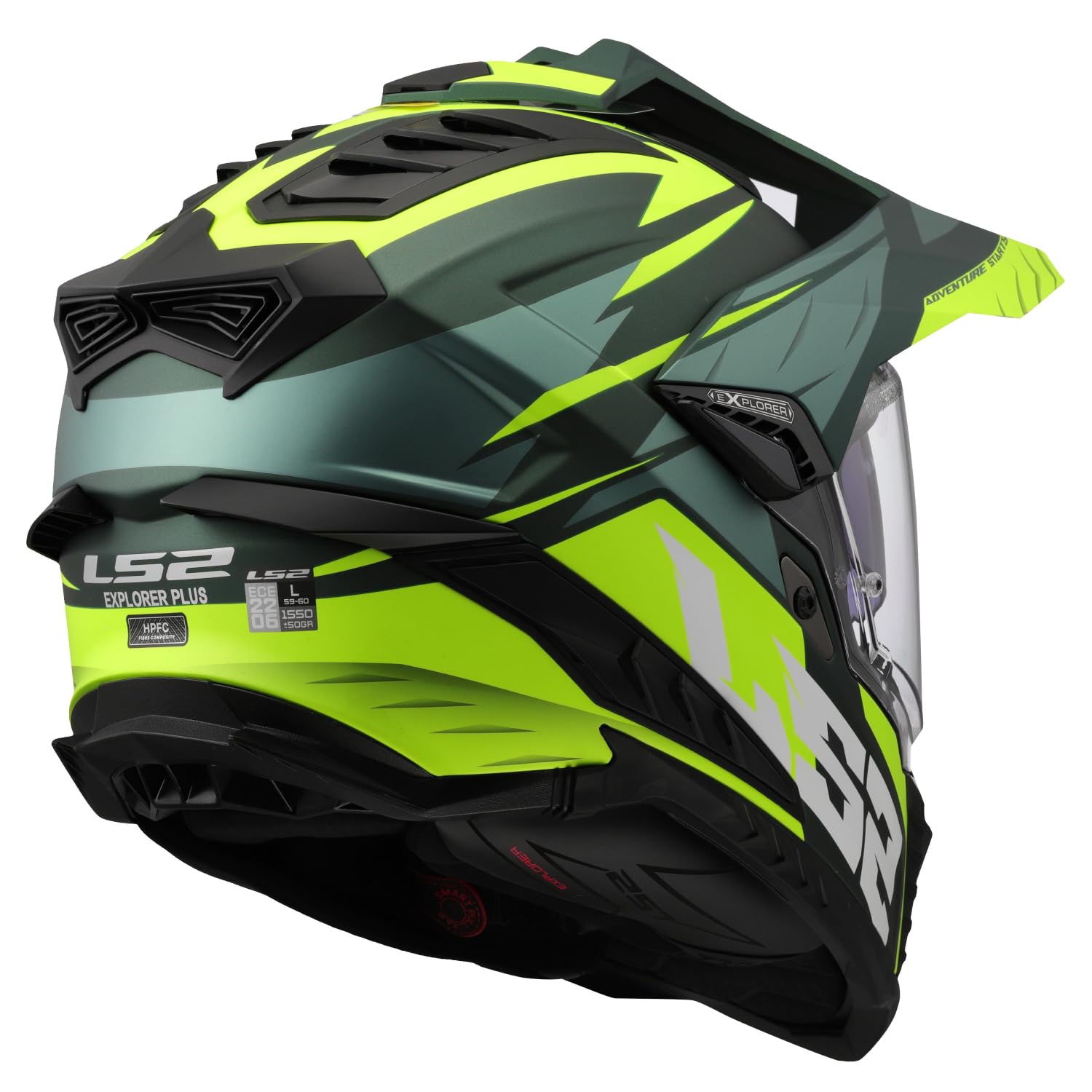 LS2, Casco Moto Cross EXPLORER SPIRE Green H-V Yellow, M