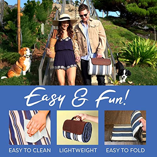 Extra Large Picnic Blankets Dual Layers Beach Blanket Water-Resistant Outdoor Picnic Mat Spring Summer Blue And White Striped #TOP7