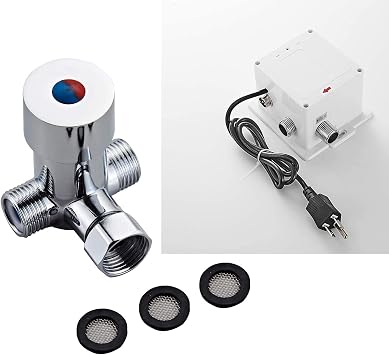 Automatic Sensor Control Box Dual Powered for Bathroom Sink Faucet Touchless Temperature Commercial Deck Mount with Temperature Mixing Valve