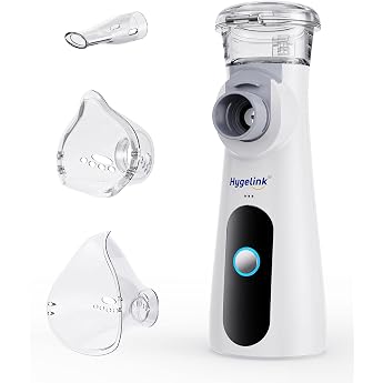 Hygelink Inhalation Device Nebuliser Inhaler Set for Children and Adults Portable Inhaler for Respiratory Diseases 2H Long Running Time 30dB Quiet with Mouthpiece and 2 Masks