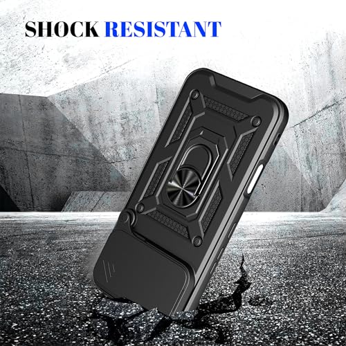 Image of Shockproof Back Case Cover for Vivo X300 FE 5G, Shockproof Vivo X300 FE Back Cover, Ring Case with Kickstand and Camera Protection Shutter - Black