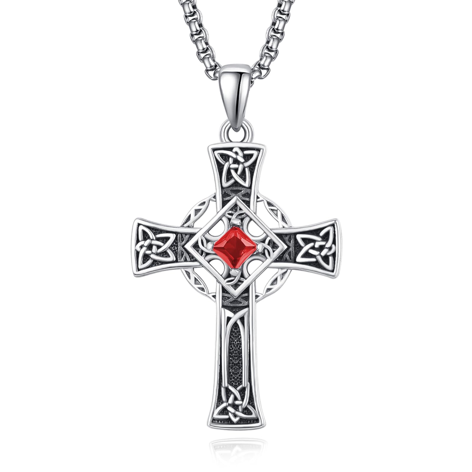 ADMETUS Keltisches Kreuz Anhänger Silber 925 Januar Geburtsstein Halskette Keltischer Knoten Kette mit Geburtsstein Kreuz Schmuck Geschenke für Herren