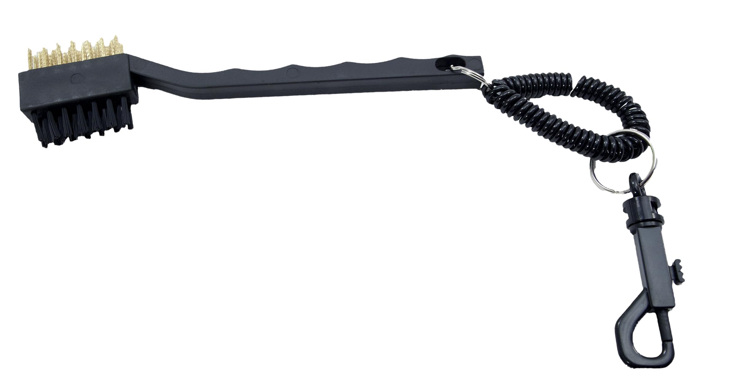 ProActive Sports Bungie Brush - Dual Bristle Metal/Nylon Golf Club Brush with Coil Cord Clip (Black)