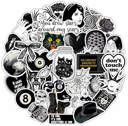 100Pcs Black Stickers Aesthetic Girly - Dark Aesthetic Stickers Downtown Grunge Decals for Laptop - Black Y2K Decals Laptop Accessories
