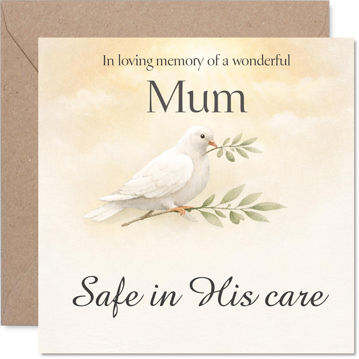 Comforting Sympathy Card - Loss of Mum - Gentle Dove with Olive Branch Brings a Sense of Peace - Soft Pastel Design for Heartfelt Condolences - 145mm Square, Envelope Included