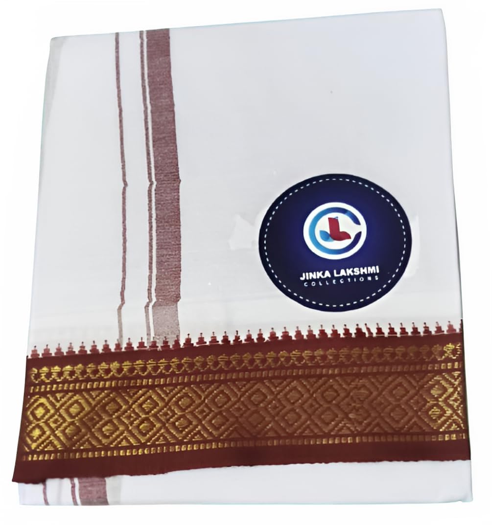 jinka lakshmi collections White Cotton Lungi For Men 2 Meters With Zari Border Unstitched Pack of 1-picture-43
