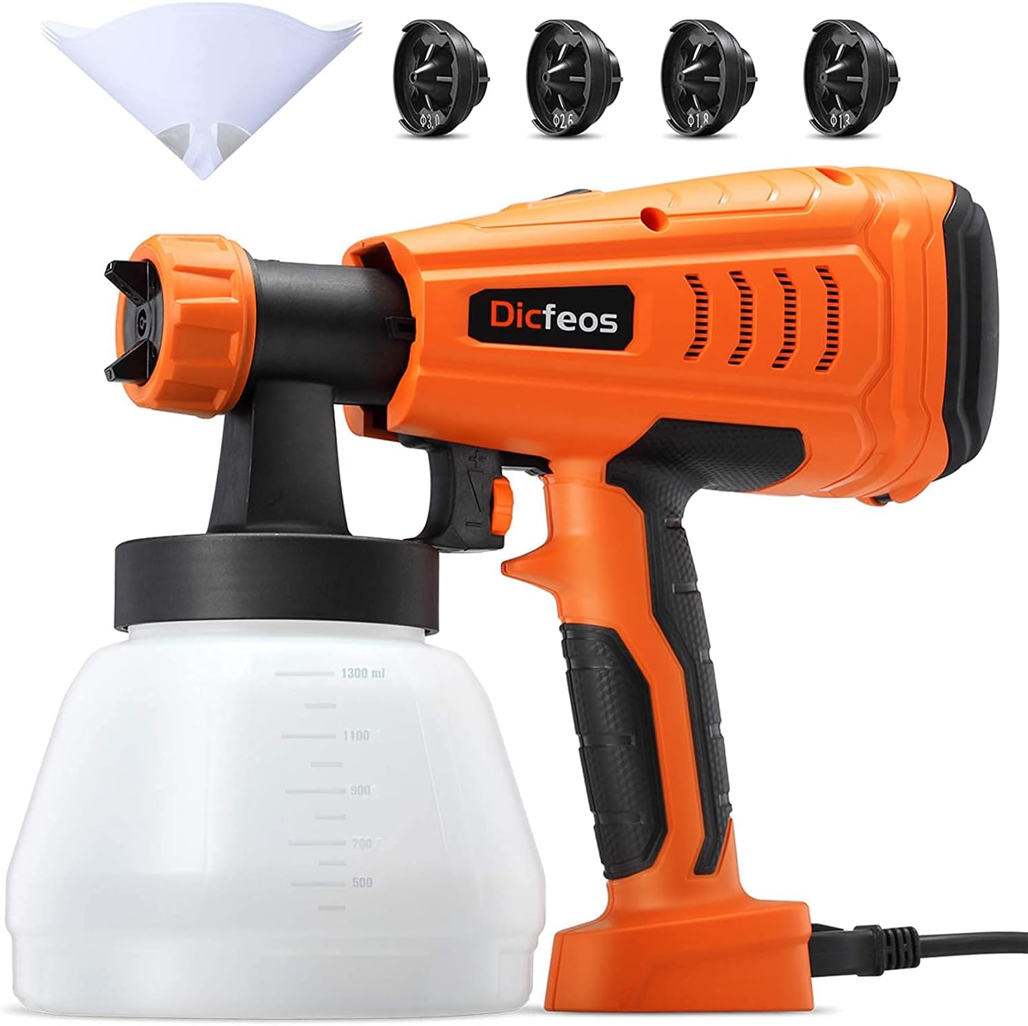 Paint Sprayer, Professional 700W HVLP Home Paint Spray Gun, with 1300ml Container, 4 Nozzle Sizes, Great for Cabinet, Fence and Furniture, Easy Spraying and Cleaning