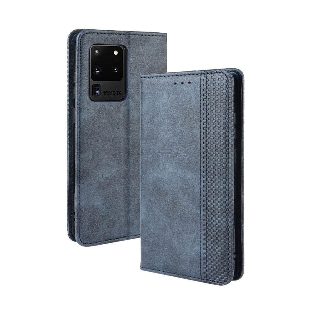 Étui en cuir rétro bleu d'exception pour Samsung Galaxy S21 Ultra