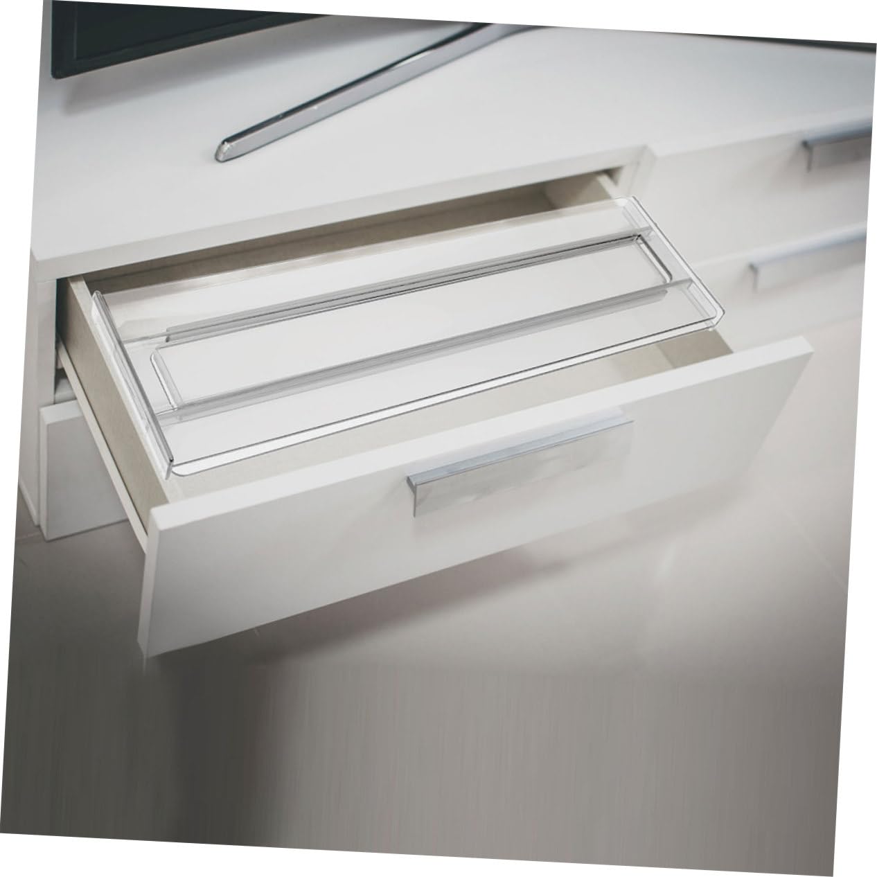 TOPBATHY Divisori Cassetto Organizer Regolabili 8 Pezzi Ps, Espandibili | Abiti e Biancheria, Installazione Semplice, Ordinamento Comodo, 27, 5-52cm, Bianco Trasparente