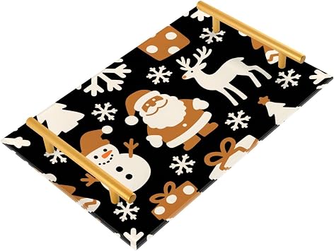 Winter Caramel Ivory Christmas Black Decorative Dinner Trays with Handles Bed Serving Tray for Jewelry Perfume for Bathroom Dresser Tops