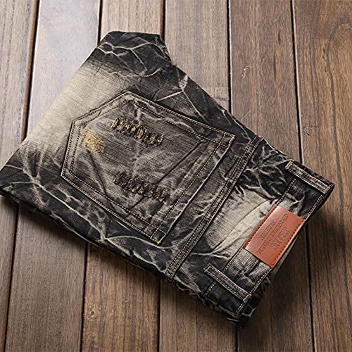 Mens Vintage Jeans Slim Fitness Button Zipped Waist Pants Boys Fashion Ripped Jeans Casual Streetwear Denim Pants4