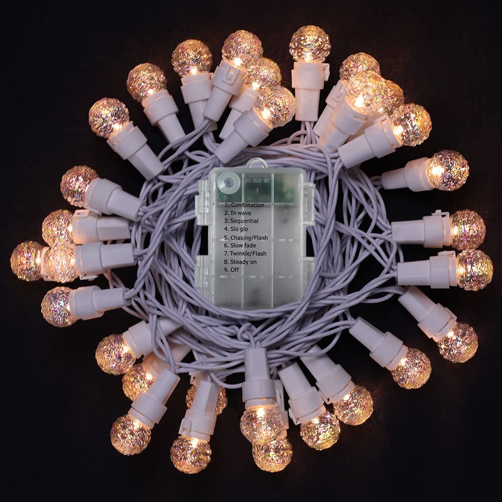 novroseBattery Operated String Lights 50 LEDs G15 Diamond Globe Fairy String Lights Waterproof 8 Modes with Remote and Timer for Bedroom Wedding Party Christmas Decoration, Warm White