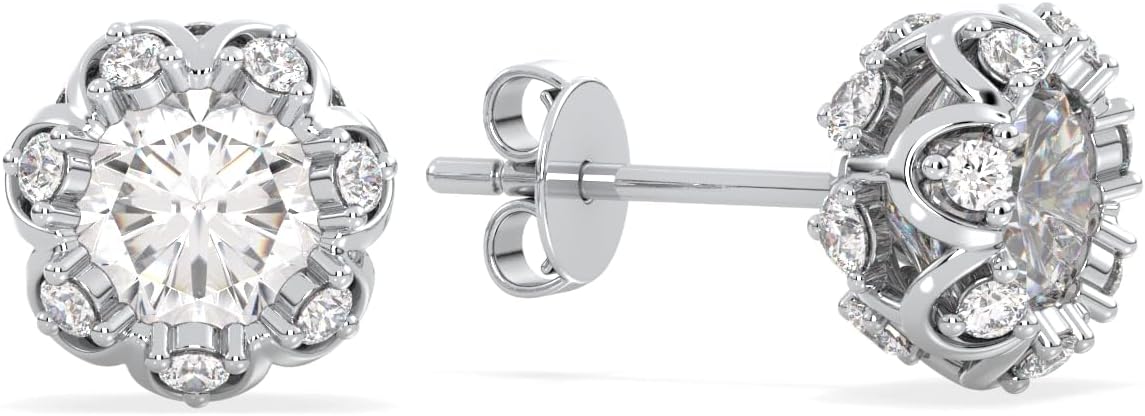 Certified 2.7-4.4 Carat Moissanite Stud Earrings for Women & Men, D Color, 925 Sterling Silver with 18K Gold Rhodium Plating Solitaire Sparkling Earring for Wedding, Anniversary, Mother’s Day Gift - Image 2