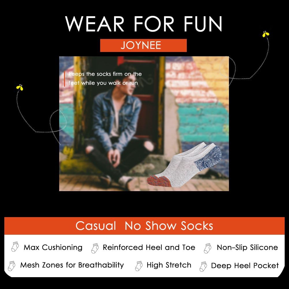 JOYNÉE Men's 6 Pack Casual Cushion Anti-Slid Cotton No Show Socks with Silicone - Image 7