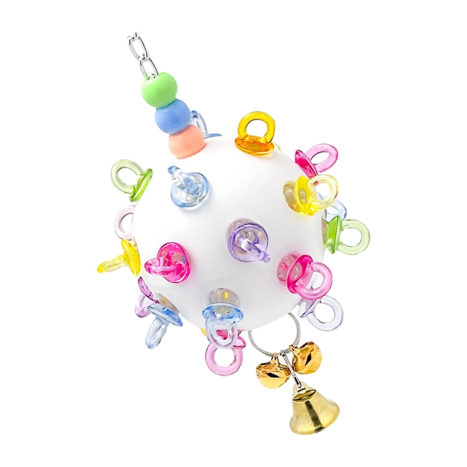 NEWFT Colorful Hanging Bird Toy Chewable Rubber Ball Parrots Chewing Toy For Parrots Cage Enrichment and Entertainment