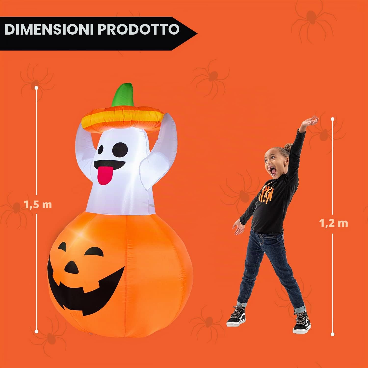 Joiedomi Halloween gonfiabile Ghost in zucca per Halloween decorazione esterna (1,5 m di altezza)