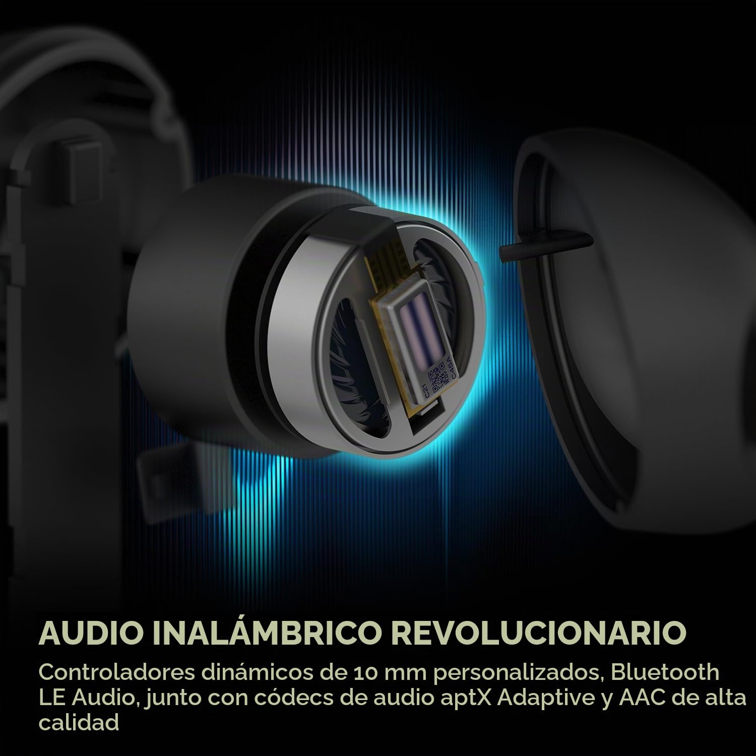 CREATIVE Aurvana Ace Auriculares True Wireless Ligeros e Impermeables con Controlador xMEMS, aptX Adaptive y Bluetooth LE Audio, ANC, Modo Ambiente, IPX5, hasta 24 Horas de Duración de la Batería