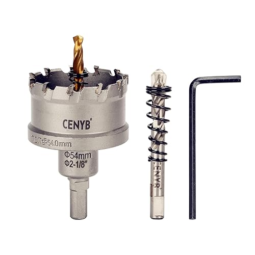 Miniatura 93 de 1" (25.5mm) Sierra perforadora con punta de carburo de tungsteno con 2 piezas de brocas piloto chapadas en titanio para metal duro, acero