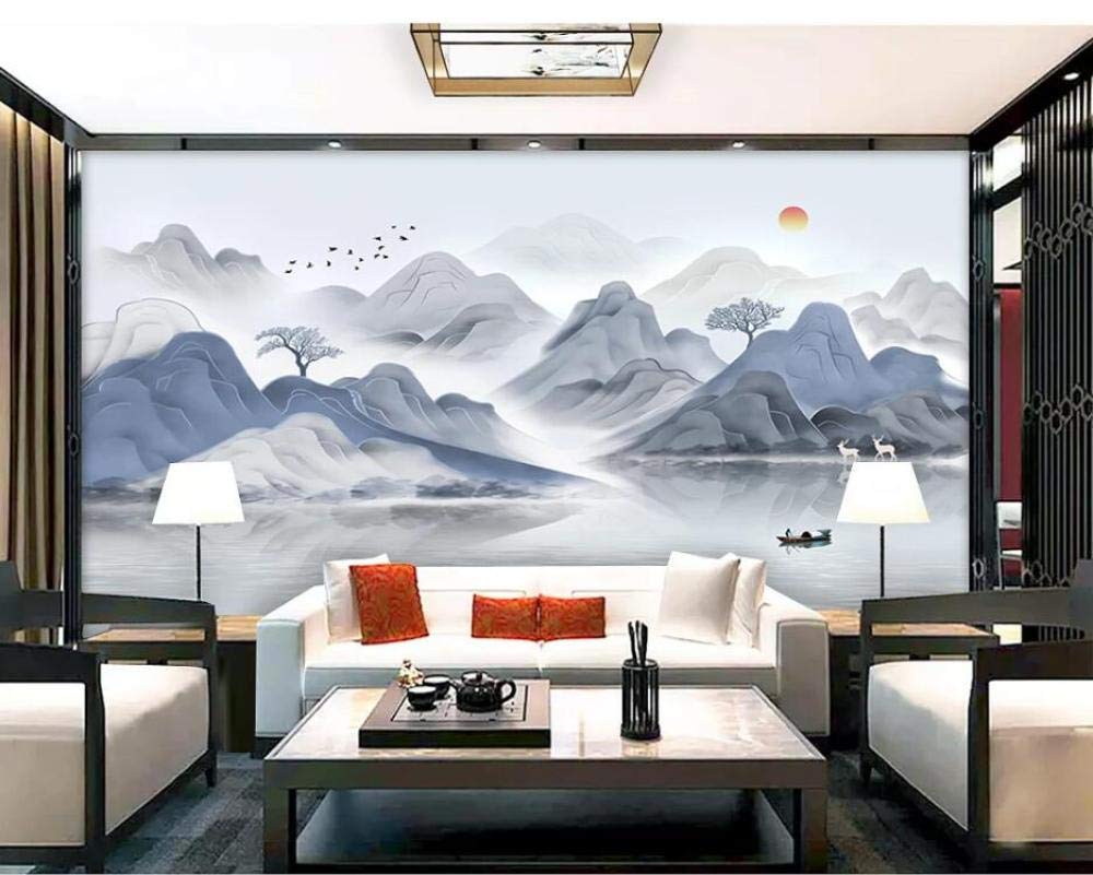 Fond d'écran 3D paysage d'encre pour un salon moderne chic 250x175 cm