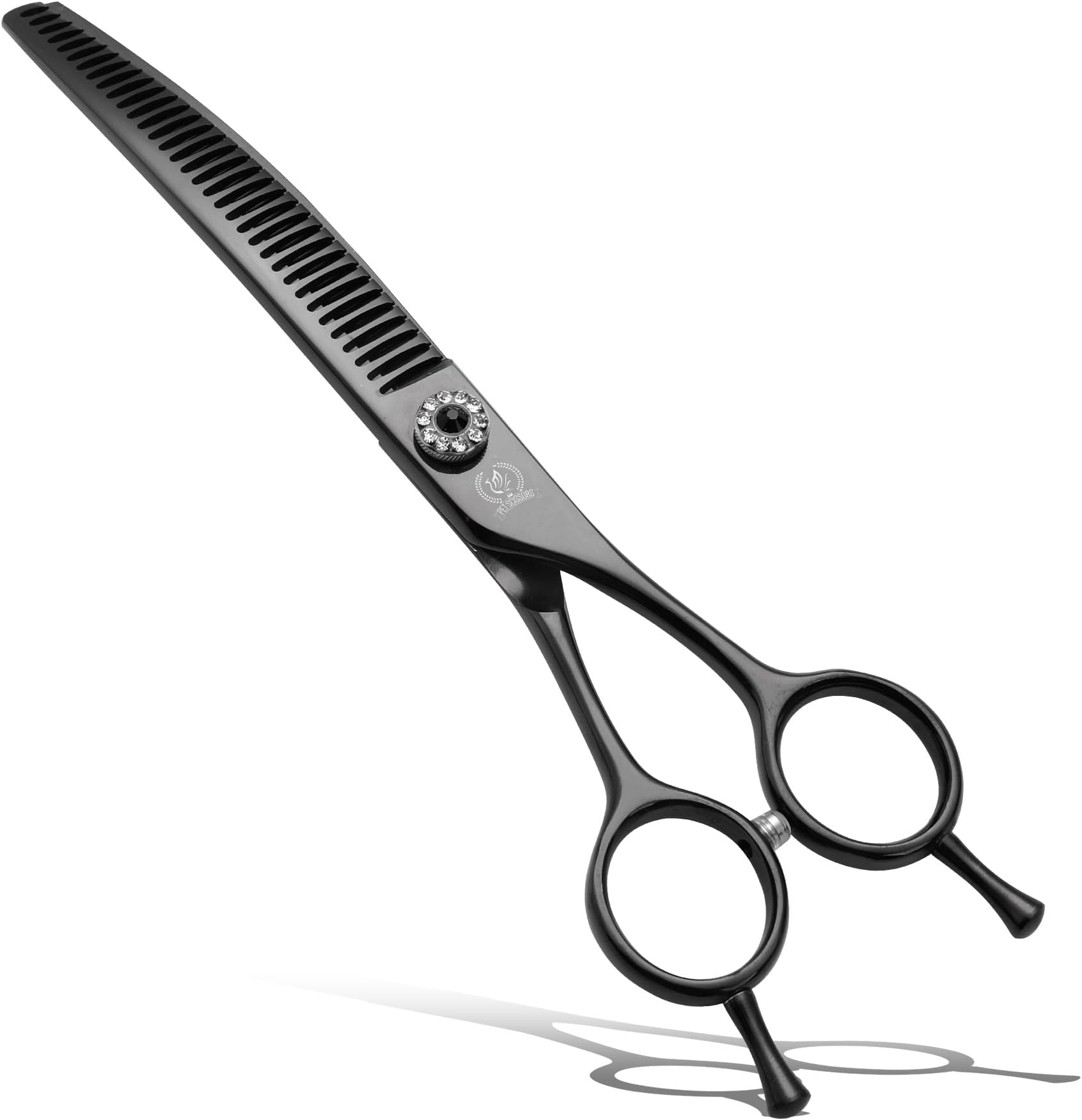 Professional Dog Grooming Scissors Pet Curved Chunker Shears 7.0'' Extremely Sharp Blades 440C Steel Thinning Scissors Durable Smooth Motion & Fine Cut for Dogs and Cats(Black)