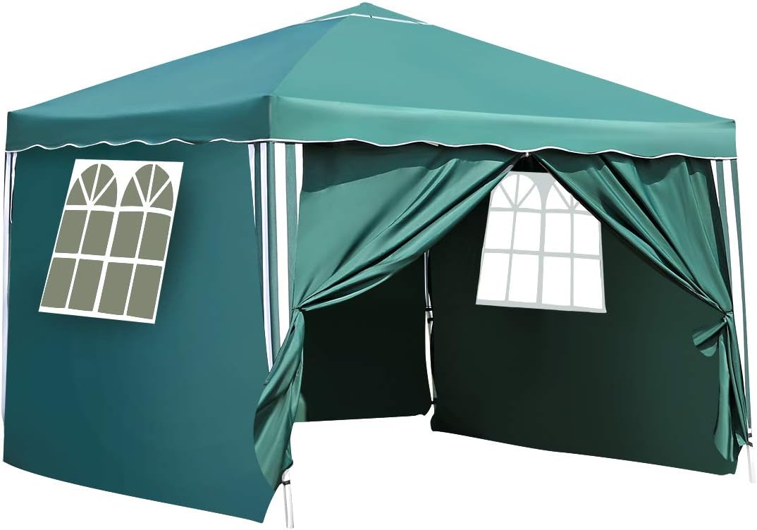 3x3m Pop-up Canopy Tent Heavy Duty Gazebo Pavilion Outdoor Party Commercial Instant Tents Impact Canopies with 4 Removable SideWalls, Perfect for Garden, Patio, Barbecue Parties (4 sides, Green)