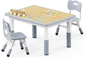 Brelley Kids Table and 2 Chairs Set: Height Adjustable Table and Chair Set for Kids