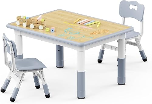 Miniatura 10 de Brelley - Juego de mesa y 2 sillas para niños, escritorio infantil ajustable en altura de 31.5" L x 23.6" W y juego de sillas, escritorio con diseño