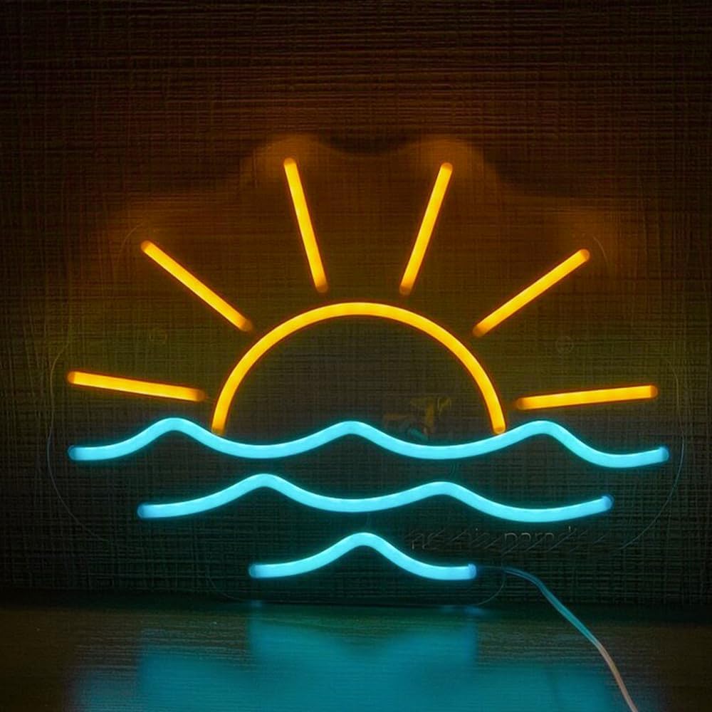 Sunrise Sea Waves LED Neon Sign for Wall Decor USB Adjustable Brightness Living Room Bars Pub Club Gatherings Art Wall Decor