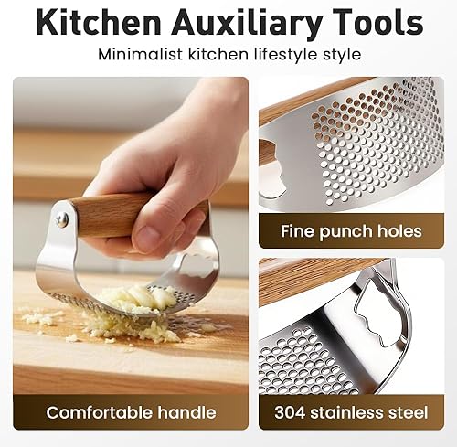 Miniatura 5 de Mecedora de prensa de ajo mejorada, prensa manual de ajo con pelador, molinillo de ajo de mango ancho para herramientas de cocina en el hogar (1