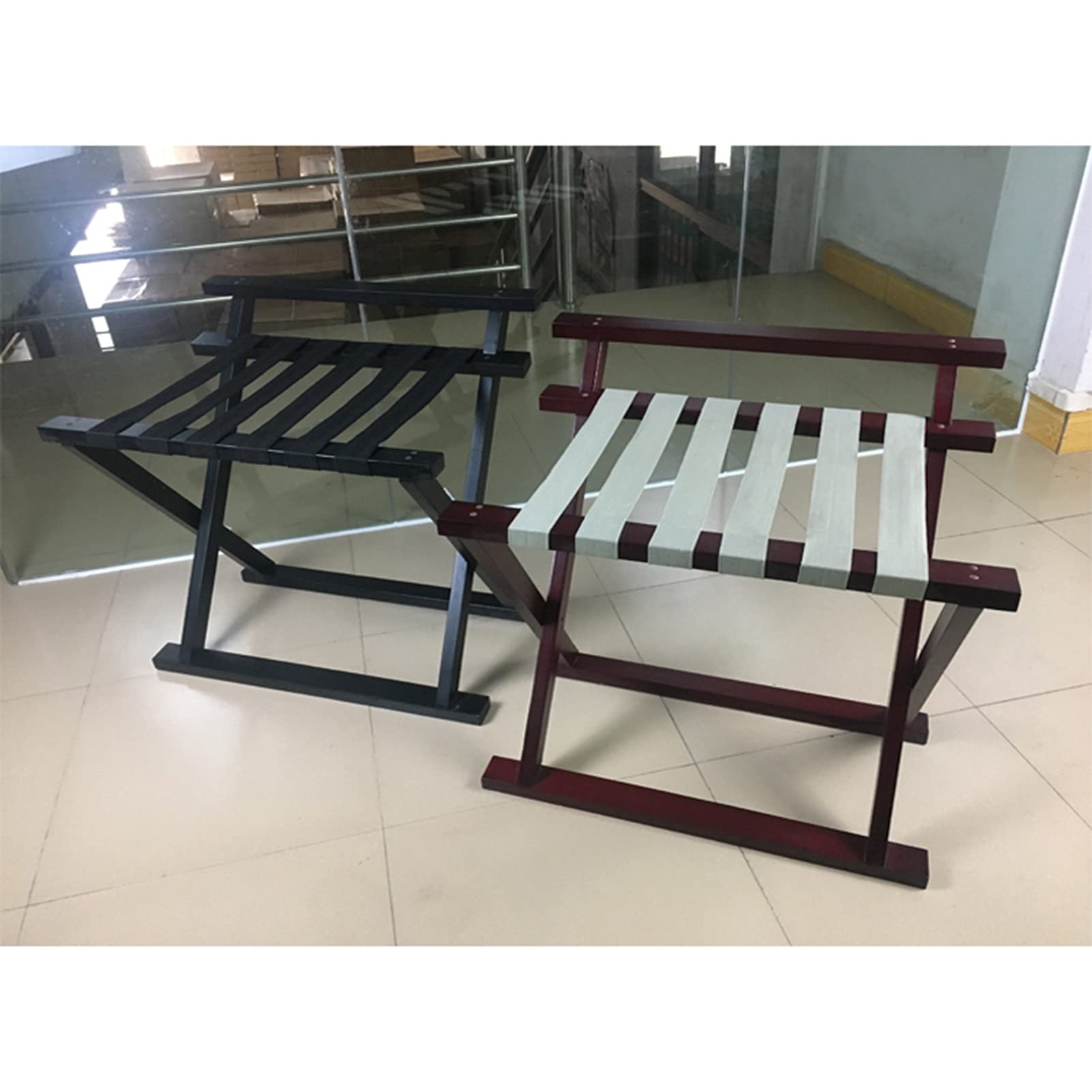 Portavaligie in Legno, Portavaligie Pieghevole con Schienale, Supporto per Valigie da Camera D'Albergo, Portaborse da Viaggio, Ripiano per Abiti da Suite, 66 X 43 X 61 Cm