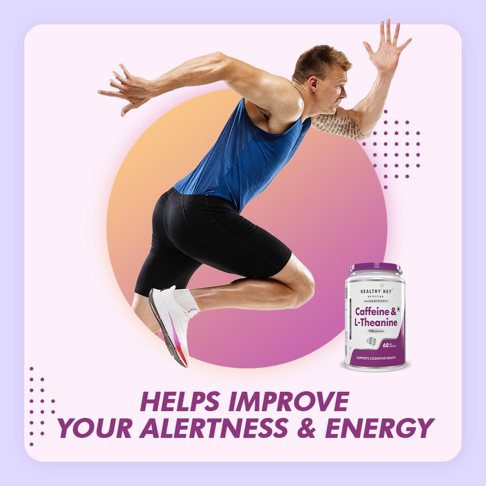HealthyHey Nutrition Natural Caffeine Plus L-Theanine-Support Energy and Focus (Pack of 60 Vegetable Capsules) 3
